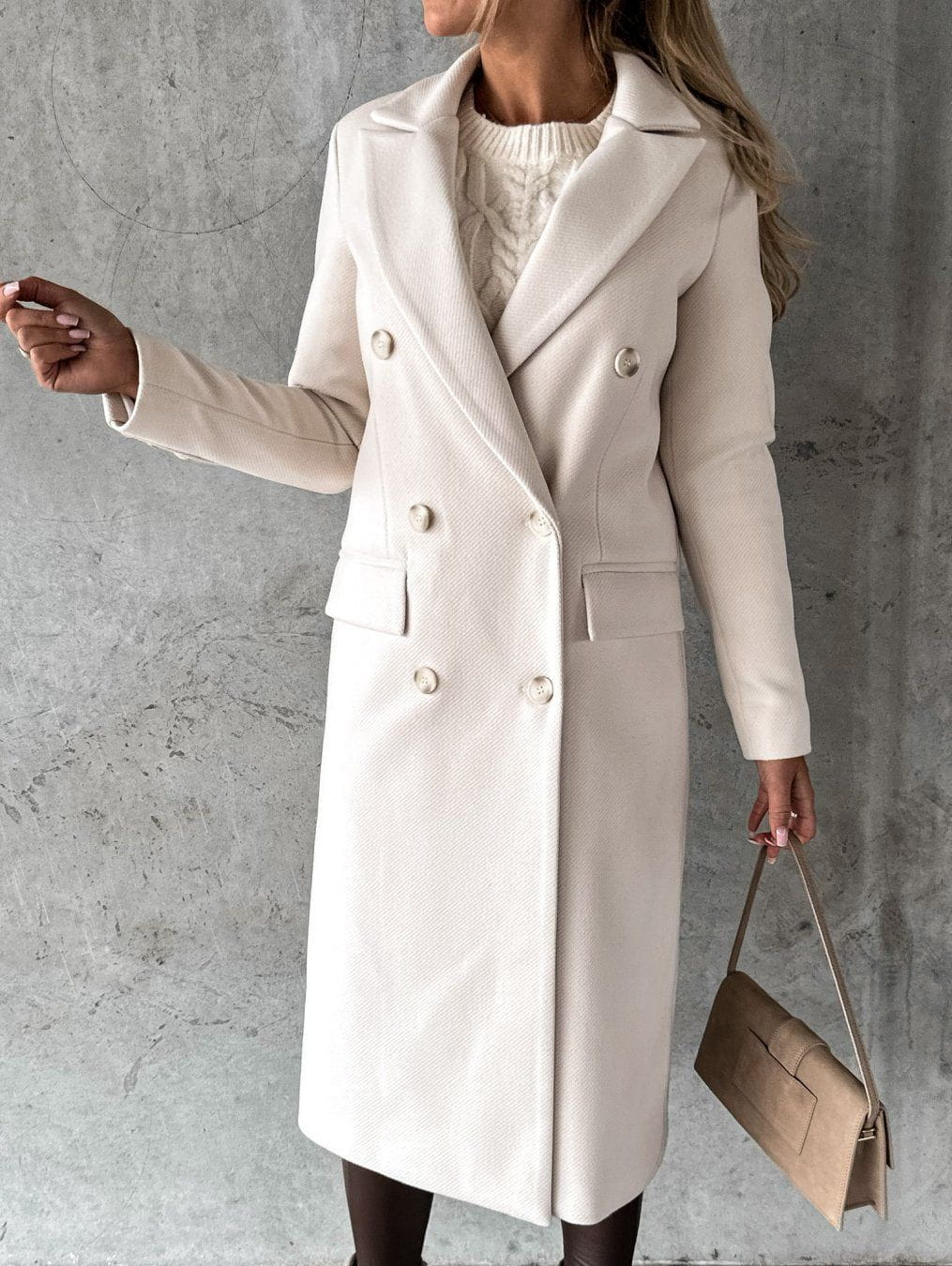 Lavinque Coats & Jackets Manteau Long Élégant | Crème | Chic, Structuré et Intemporel