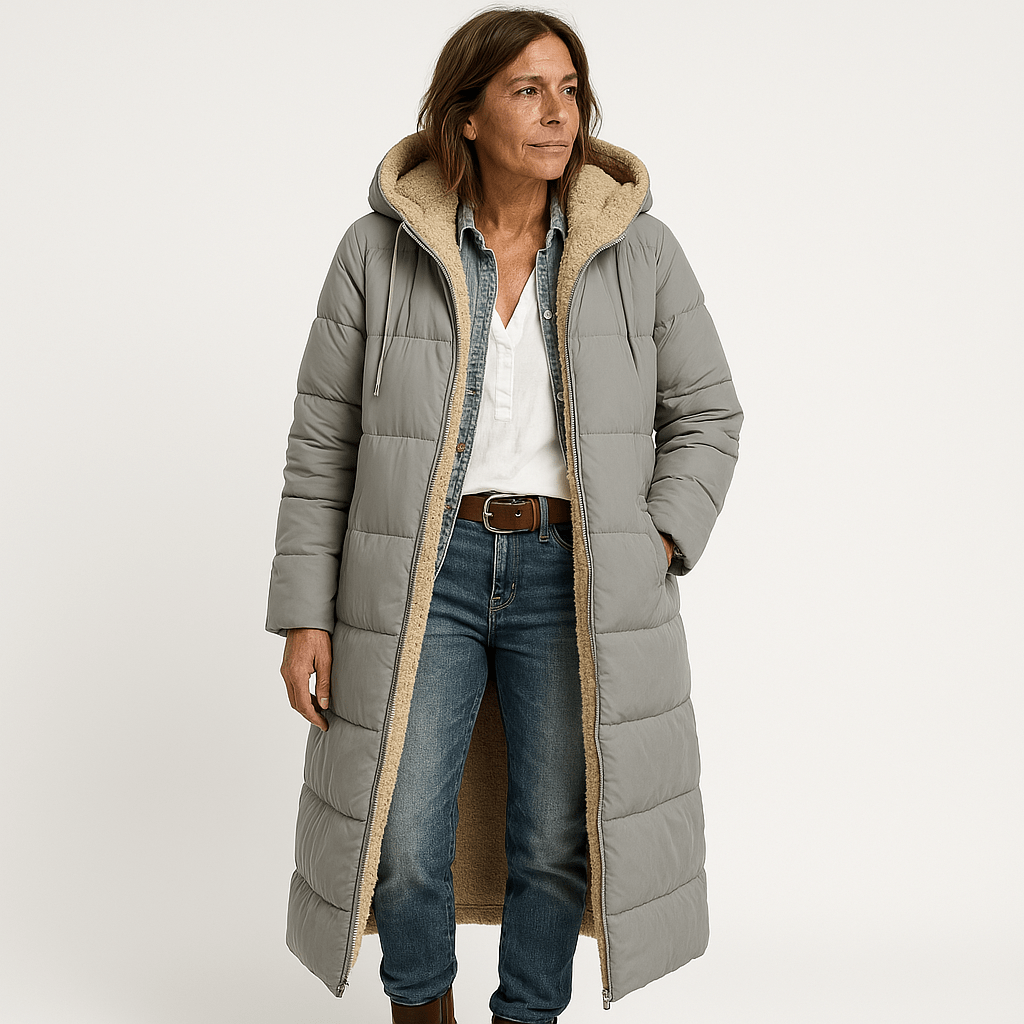 Lavinque Coats & Jackets Manteau Long Matelassé Kaki | Doublure Chaude en Fausse Fourrure | Parfait pour l’Hiver