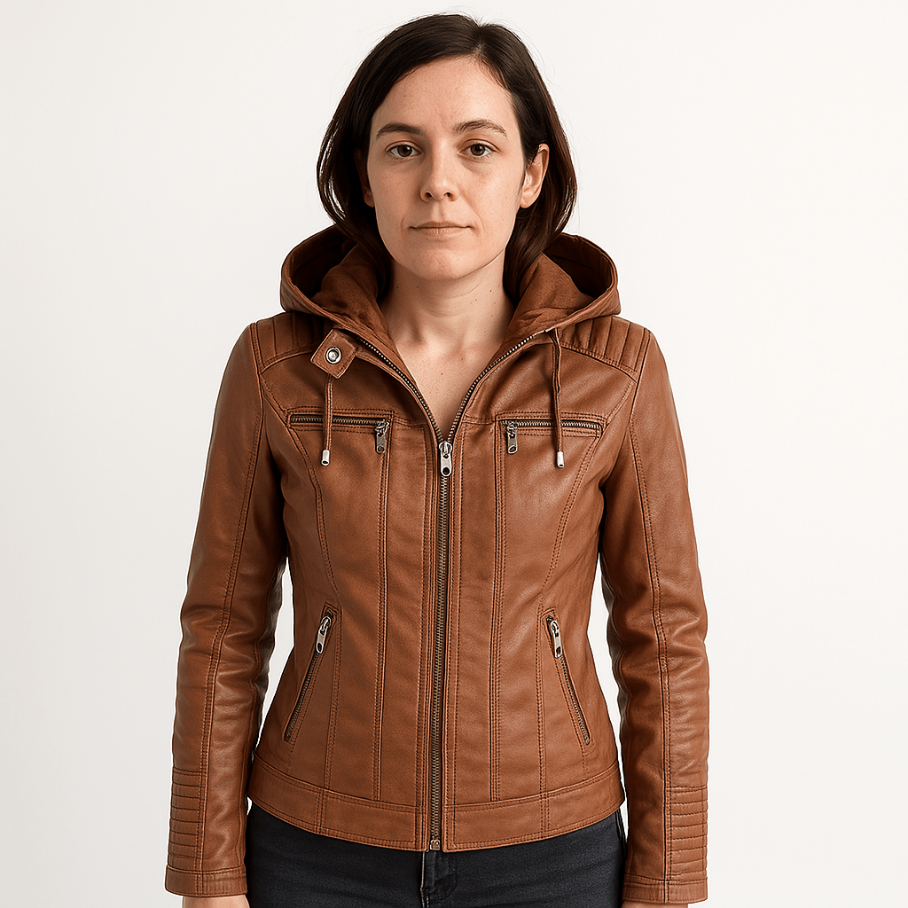 Lavinque Coats & Jackets Marron clair / XS Veste Similicuir Marron | Style Motard avec Capuche | Look Urbain & Tendance