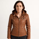 Lavinque Coats & Jackets Marron clair / XS Veste Similicuir Marron | Style Motard avec Capuche | Look Urbain & Tendance