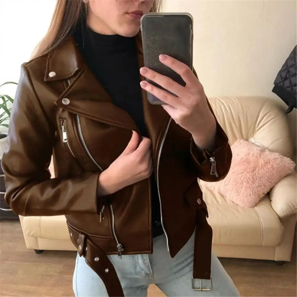 Lavinque Coats & Jackets Marron / M Blouson Biker | Simili Cuir | Tendance et Intemporel