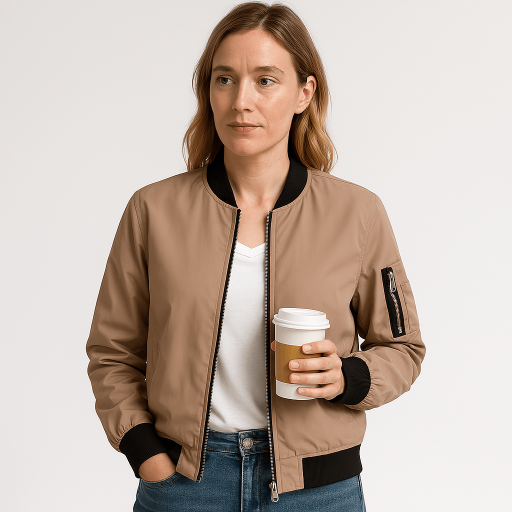 Lavinque Coats & Jackets Marron / S Blouson Bomber Beige | Coupe Courte | Look Urbain Décontracté