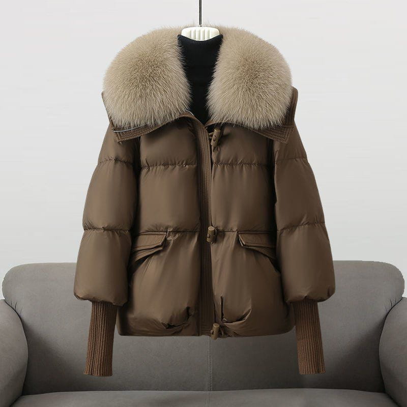 Lavinque Coats & Jackets Marron / S Doudoune Courte à Col en Fourrure | Noir | Élégance Chaude et Tendance