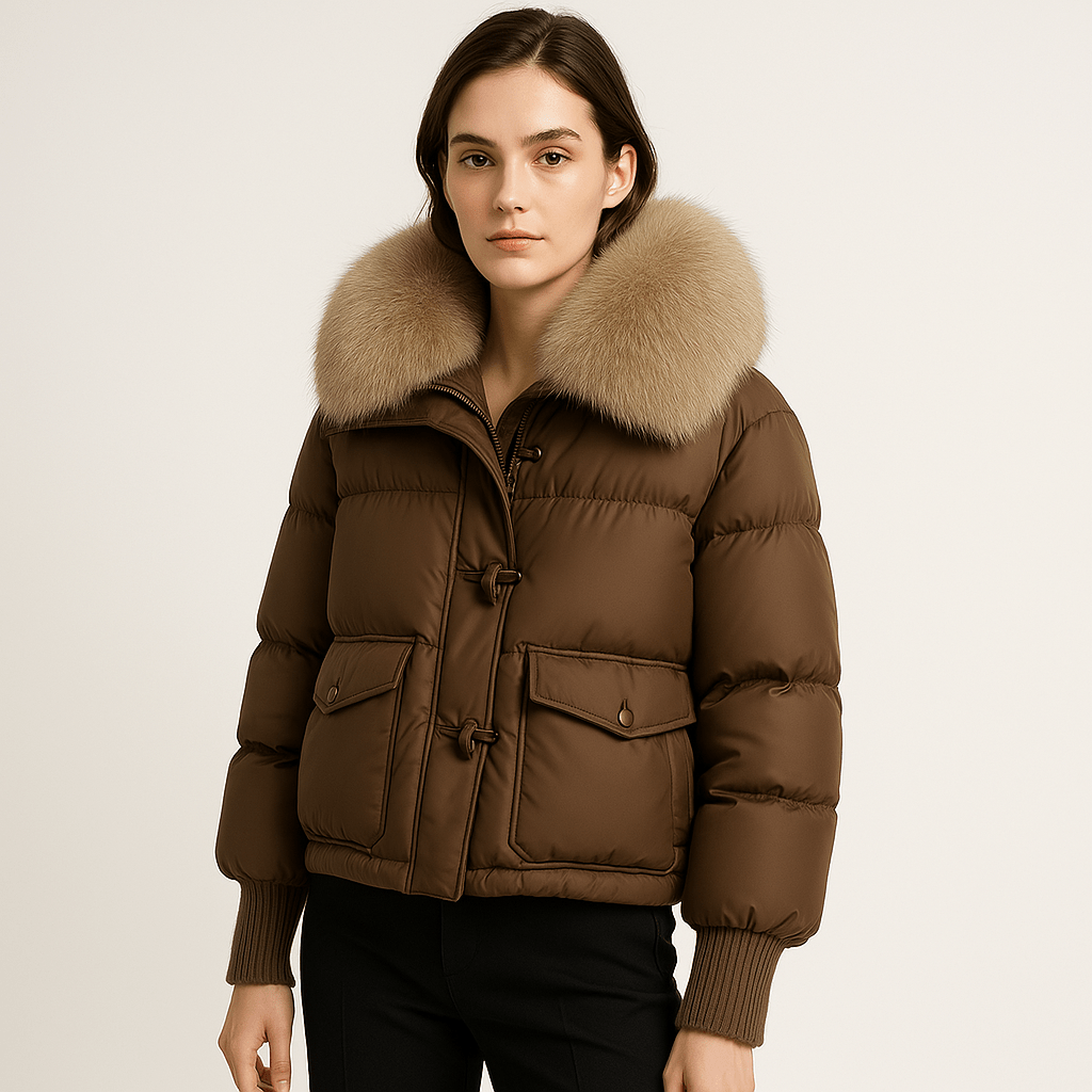 Lavinque Coats & Jackets Marron / S Doudoune Glamour | Col Fausse Fourrure | Chaude et Élégante