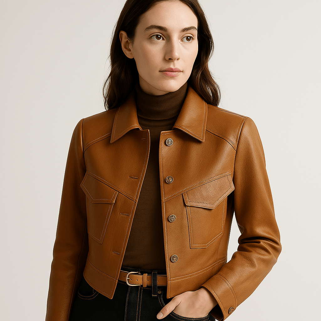 Lavinque Coats & Jackets Marron / S Veste Courte Effet Cuir | Coupe Graphique | Style Urbain et Audacieux