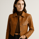 Lavinque Coats & Jackets Marron / S Veste Courte Effet Cuir | Coupe Graphique | Style Urbain et Audacieux