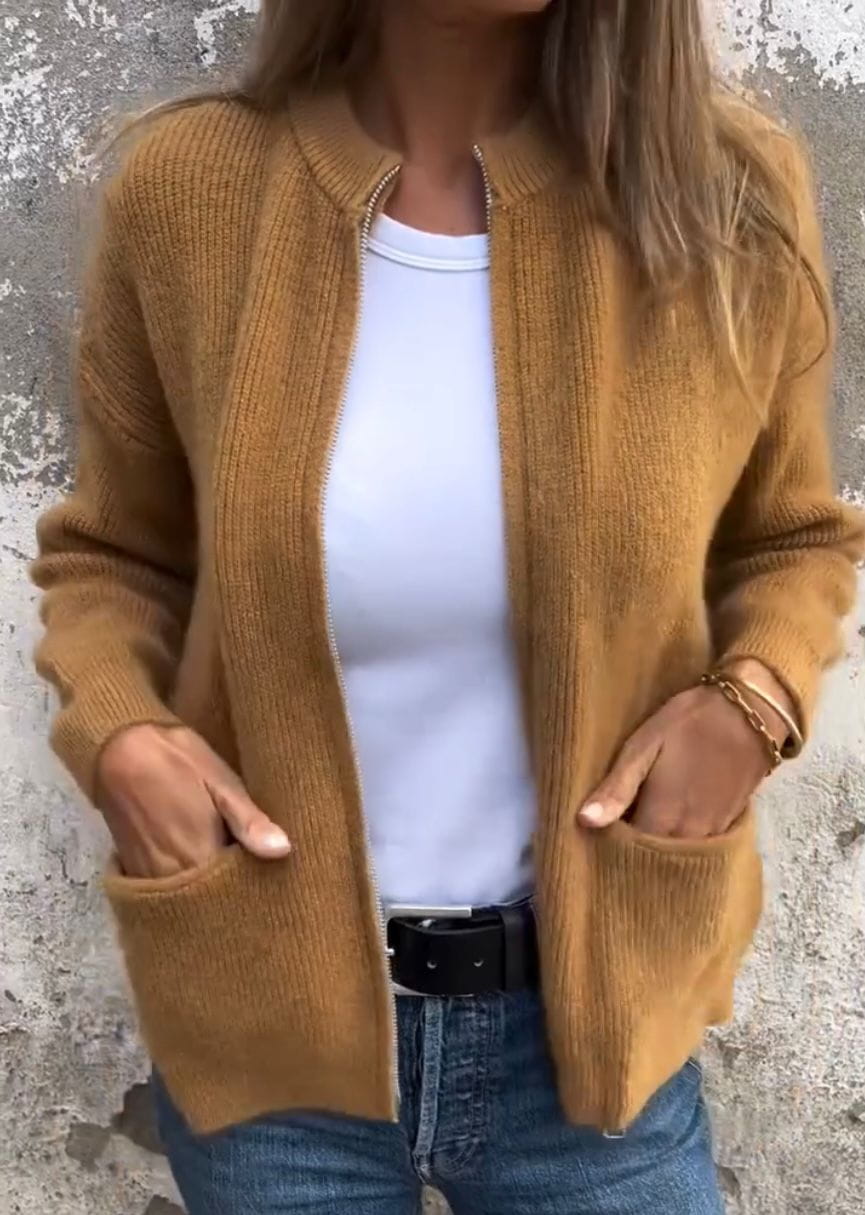 Lavinque Coats & Jackets Marron / S Veste en Maille Grise | Coupe Droite | Chic Minimaliste
