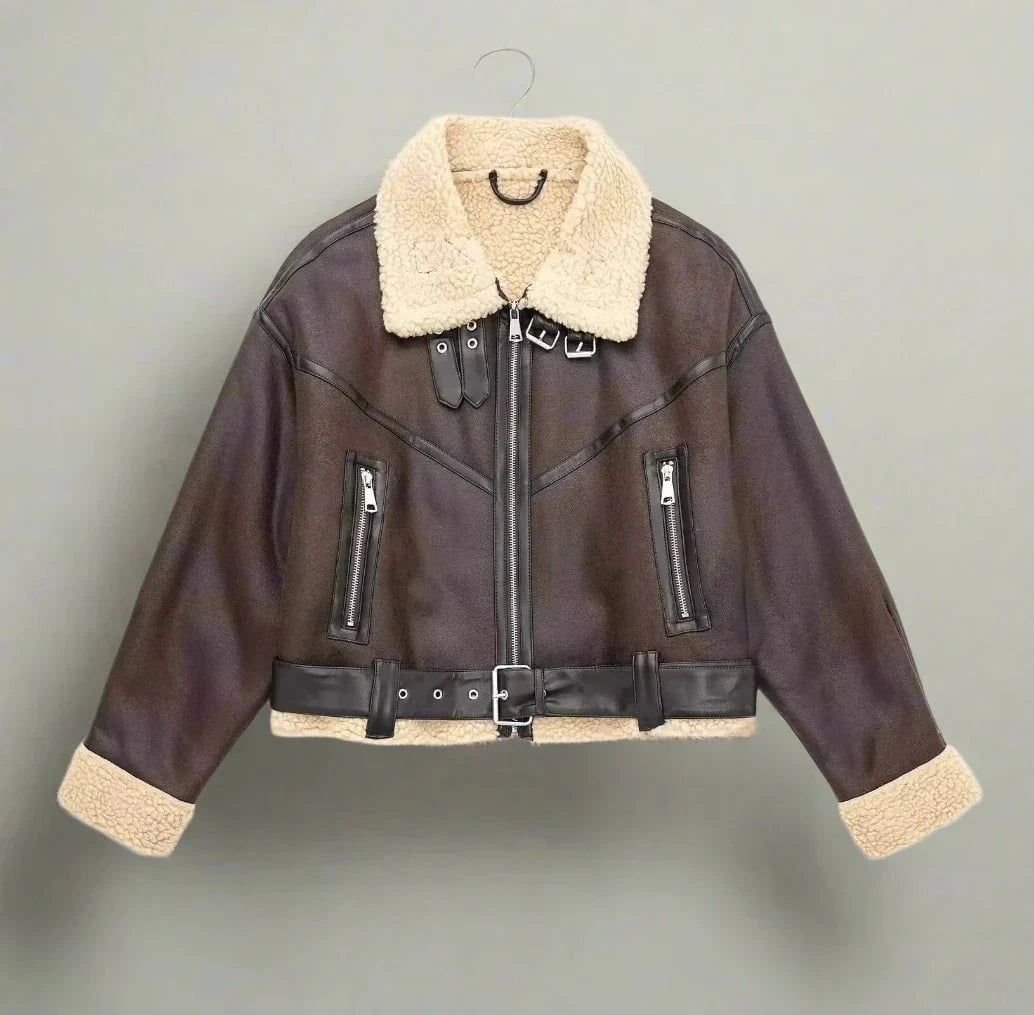 Lavinque Coats & Jackets Marron / XS Veste Aviateur | Similicuir Doublé | Tendance Hivernale