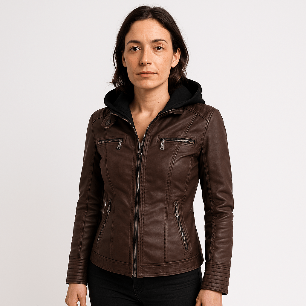 Lavinque Coats & Jackets Marron / XS Veste Similicuir Marron | Style Motard avec Capuche | Look Urbain & Tendance