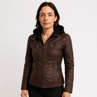 Lavinque Coats & Jackets Marron / XS Veste Similicuir Marron | Style Motard avec Capuche | Look Urbain & Tendance