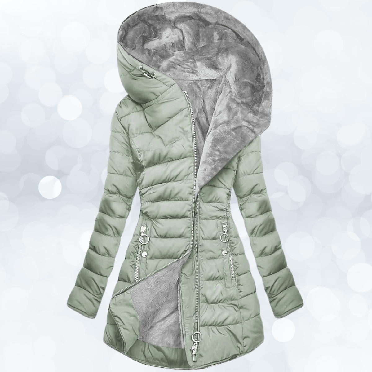 Lavinque Coats & Jackets Menthe / XS Manteau Long Matelassé à Capuche | Vert Foncé | Doublure en Fausse Fourrure Ultra-Chaude
