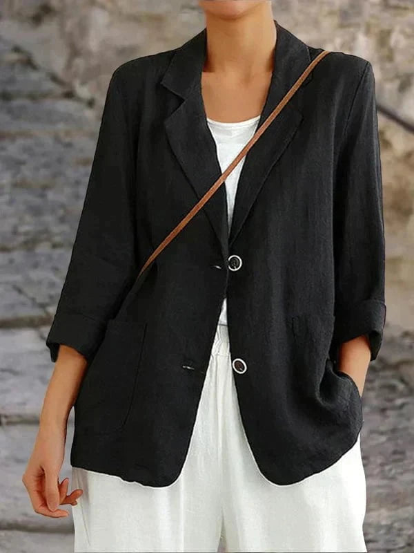 Lavinque Coats & Jackets Noir / S Blazer en Lin Femme | Léger et Élégant | Chic Décontracté