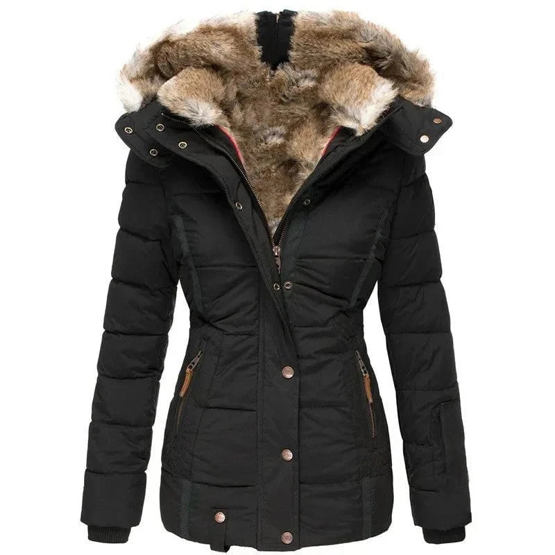 Lavinque Coats & Jackets Noir / S Doudoune Cintrée avec Capuche Fourrée | Noir | Chaude, Élégante et Fonctionnelle