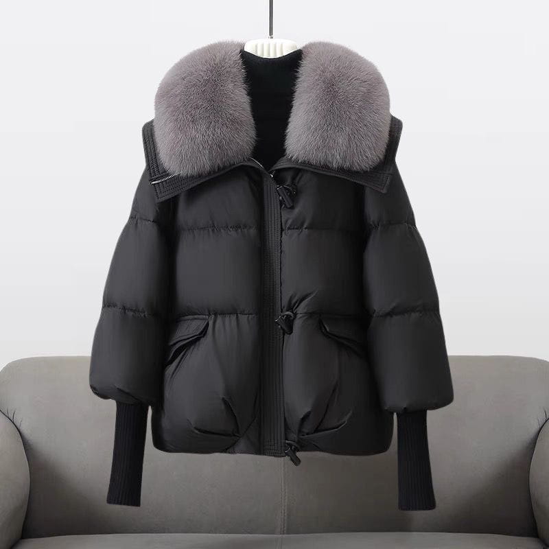 Lavinque Coats & Jackets Noir / S Doudoune Courte à Col en Fourrure | Noir | Élégance Chaude et Tendance