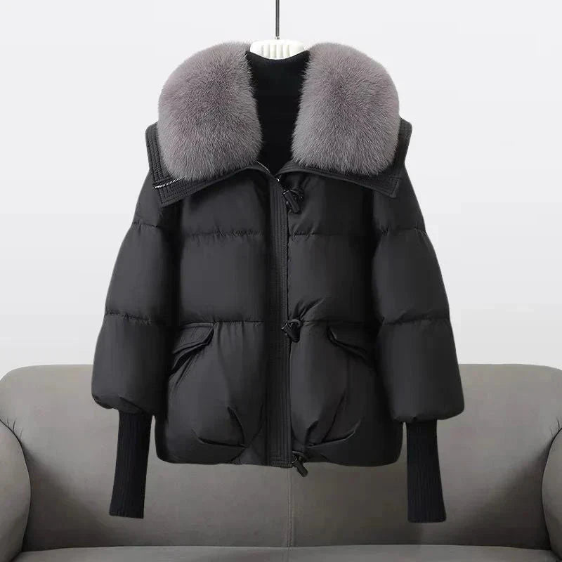 Lavinque Coats & Jackets Noir / S Doudoune Courte | Noire & Col Fourrure | Élégante & Ultra Chaude