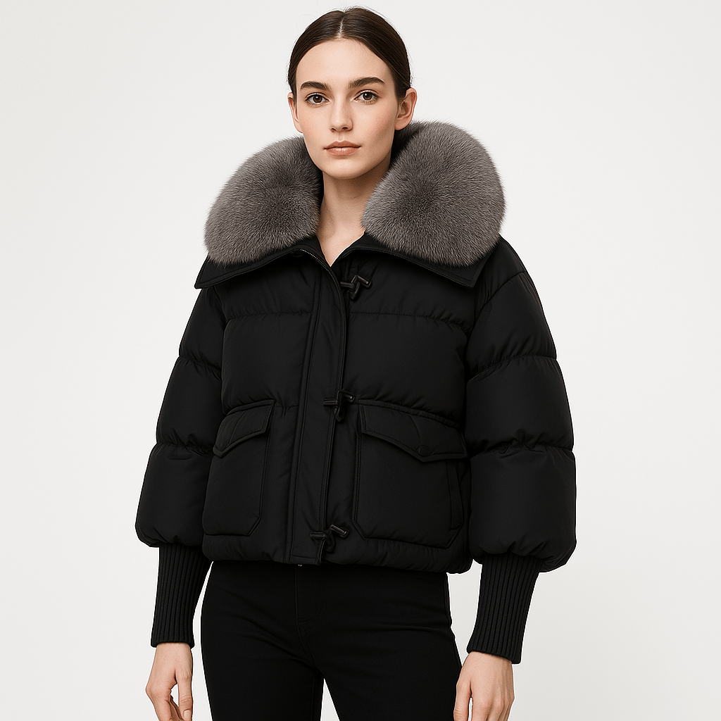 Lavinque Coats & Jackets Noir / S Doudoune Glamour | Col Fausse Fourrure | Chaude et Élégante