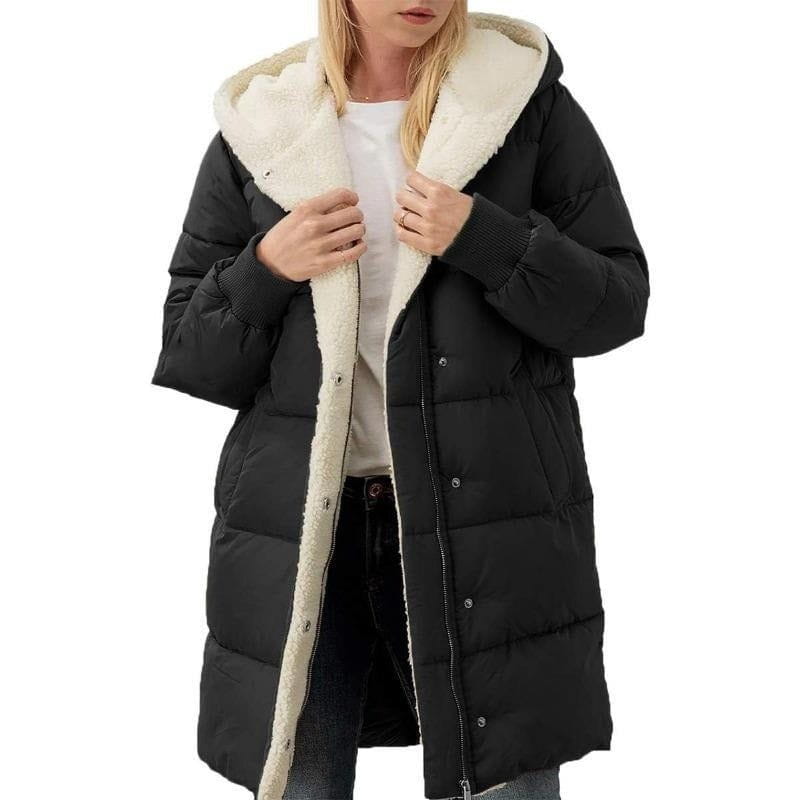 Lavinque Coats & Jackets Noir / S Doudoune Longue Doublée Polaire | Capuche et Boutons Pression | Ultra-Chaleur et Confort