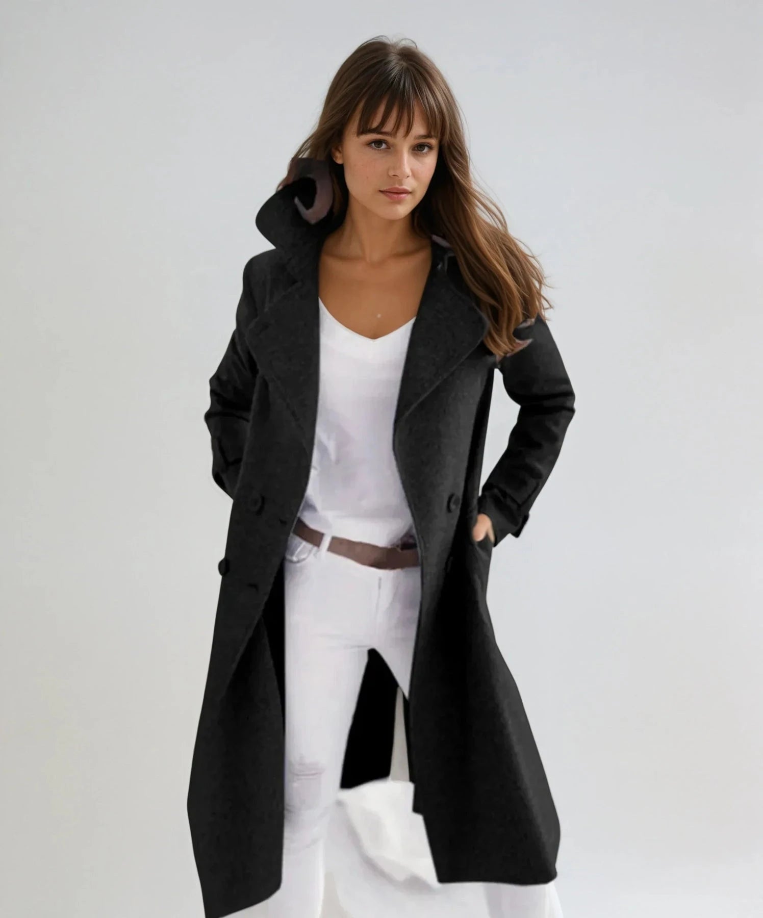 Lavinque Coats & Jackets Noir / S Manteau Long à Revers | Gris Clair | Élancé et Intemporel