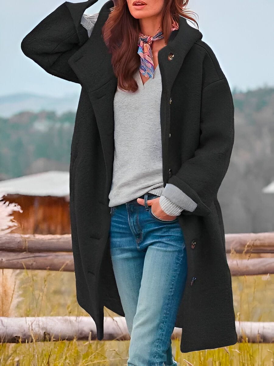 Lavinque Coats & Jackets Noir / S Manteau Long en Laine Bouclée | Rose Intense | Oversize et Douillet