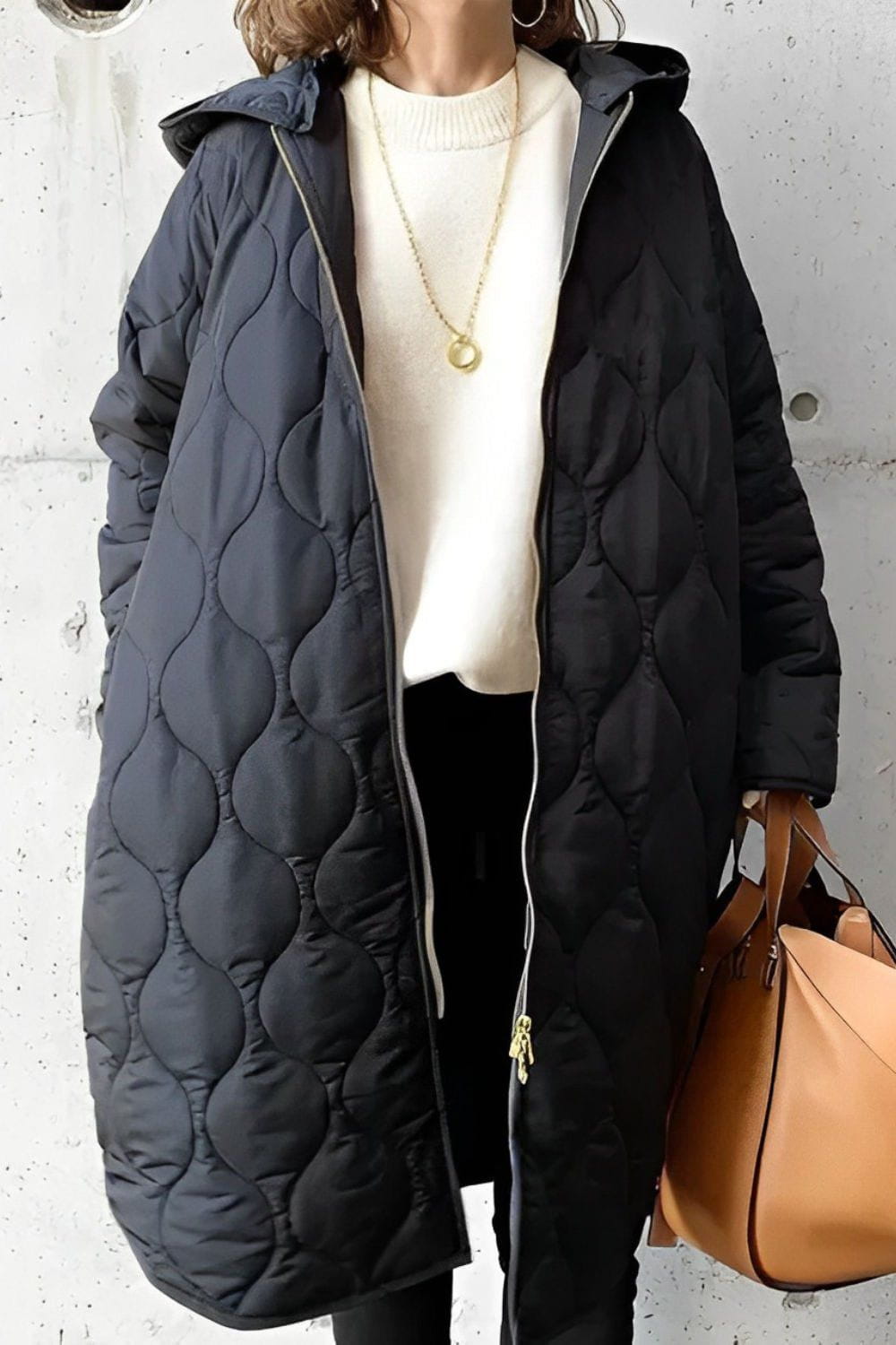 Lavinque Coats & Jackets Noir / S Manteau Matelassé Long à Capuche | Kaki | Léger et Protecteur