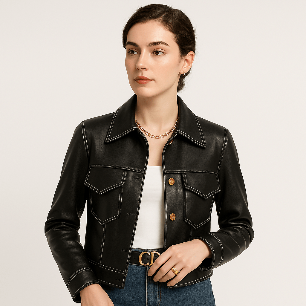Lavinque Coats & Jackets Noir / S Veste Courte Effet Cuir | Coupe Graphique | Style Urbain et Audacieux