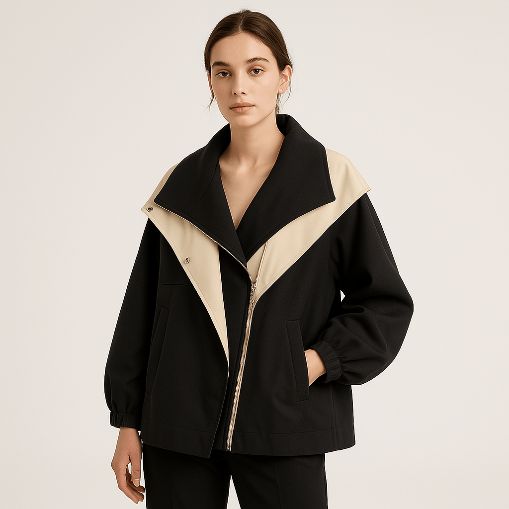 Lavinque Coats &Jackets Noir / S Veste Mi-Saison Bicolore | Col Oversize | Design Moderne et Confortable