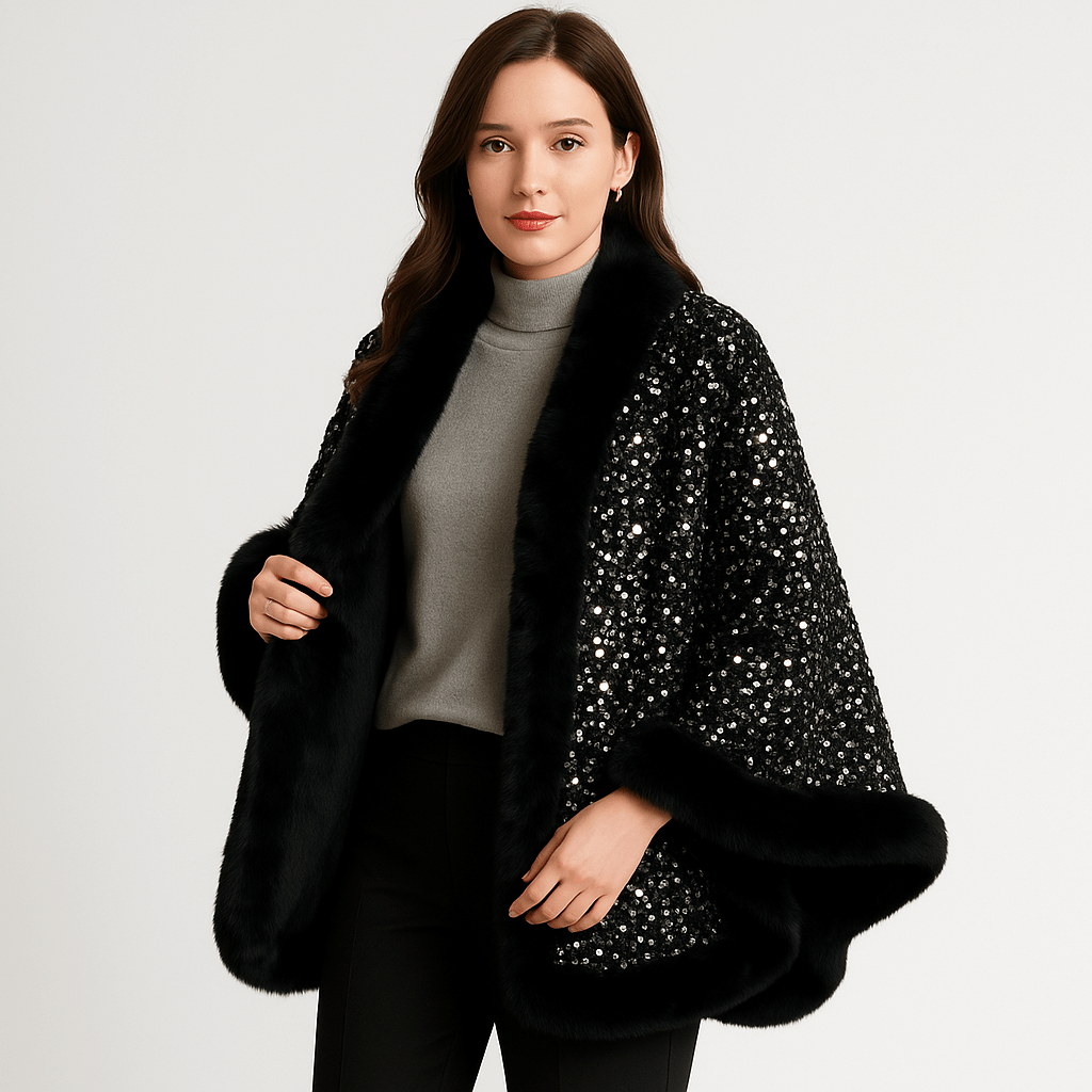 Lavinque Coats & Jackets Noir / S Veste Pailletée en Fausse Fourrure | Chaude et Élégante | Style Glamour Hiver