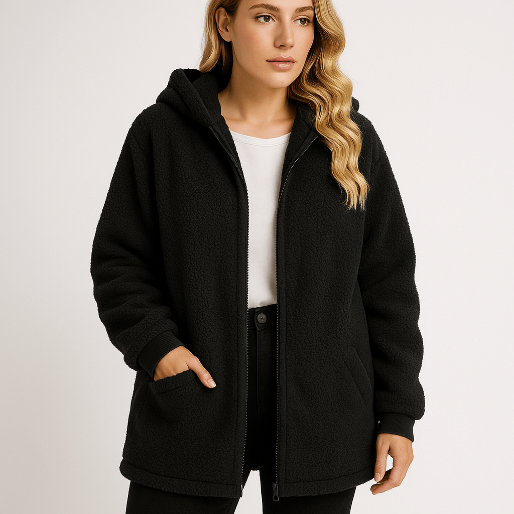 Lavinque Coats & Jackets Noir / S Veste Polaire Kaki à Capuche | Douce & Zippée | Parfaite pour l’Hiver
