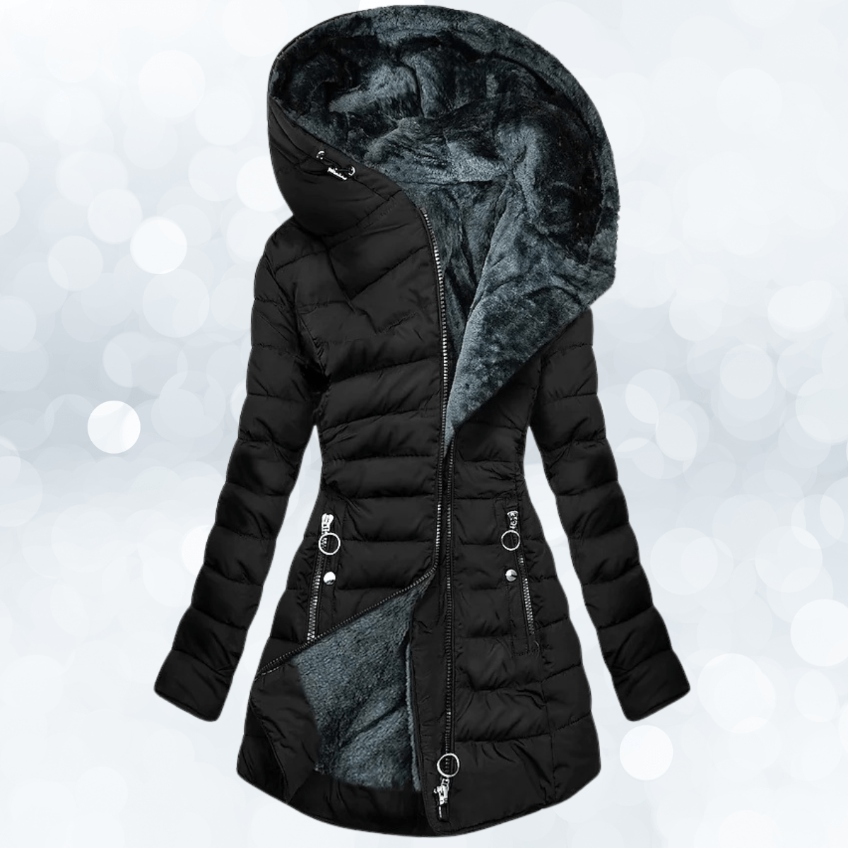 Lavinque Coats & Jackets Noir / XS Manteau Long Matelassé à Capuche | Vert Foncé | Doublure en Fausse Fourrure Ultra-Chaude