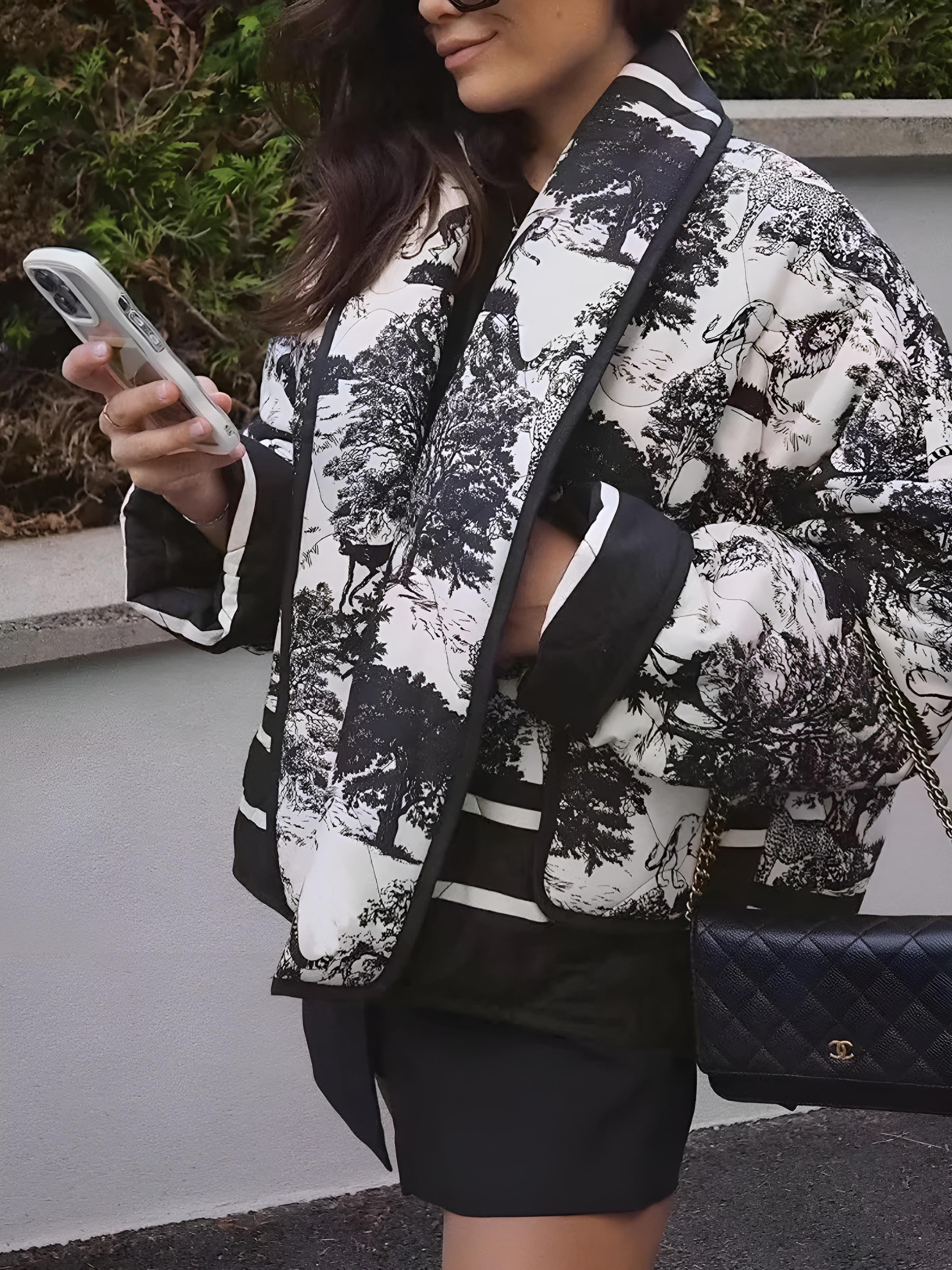 Lavinque Coats & Jackets Noir / XS Veste Imprimée | Toile de Jouy Noir & Blanc | Artistique & Chic
