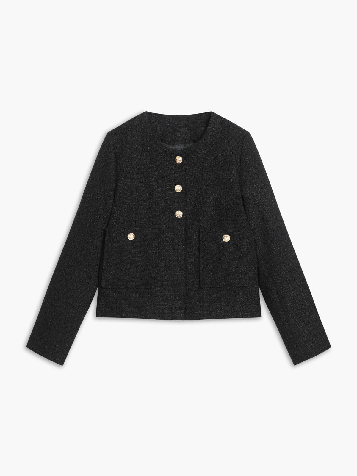 Lavinque Coats & Jackets Noir / XS Veste Noire Courte à Boutons Dorés | Élégance Minimaliste | Chic & Structurée