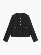 Lavinque Coats & Jackets Noir / XS Veste Noire Courte à Boutons Dorés | Élégance Minimaliste | Chic & Structurée