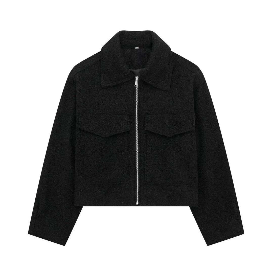 Lavinque Coats & Jackets Noir / XS Veste Zippée en Laine | Grise | Moderne et Structurée