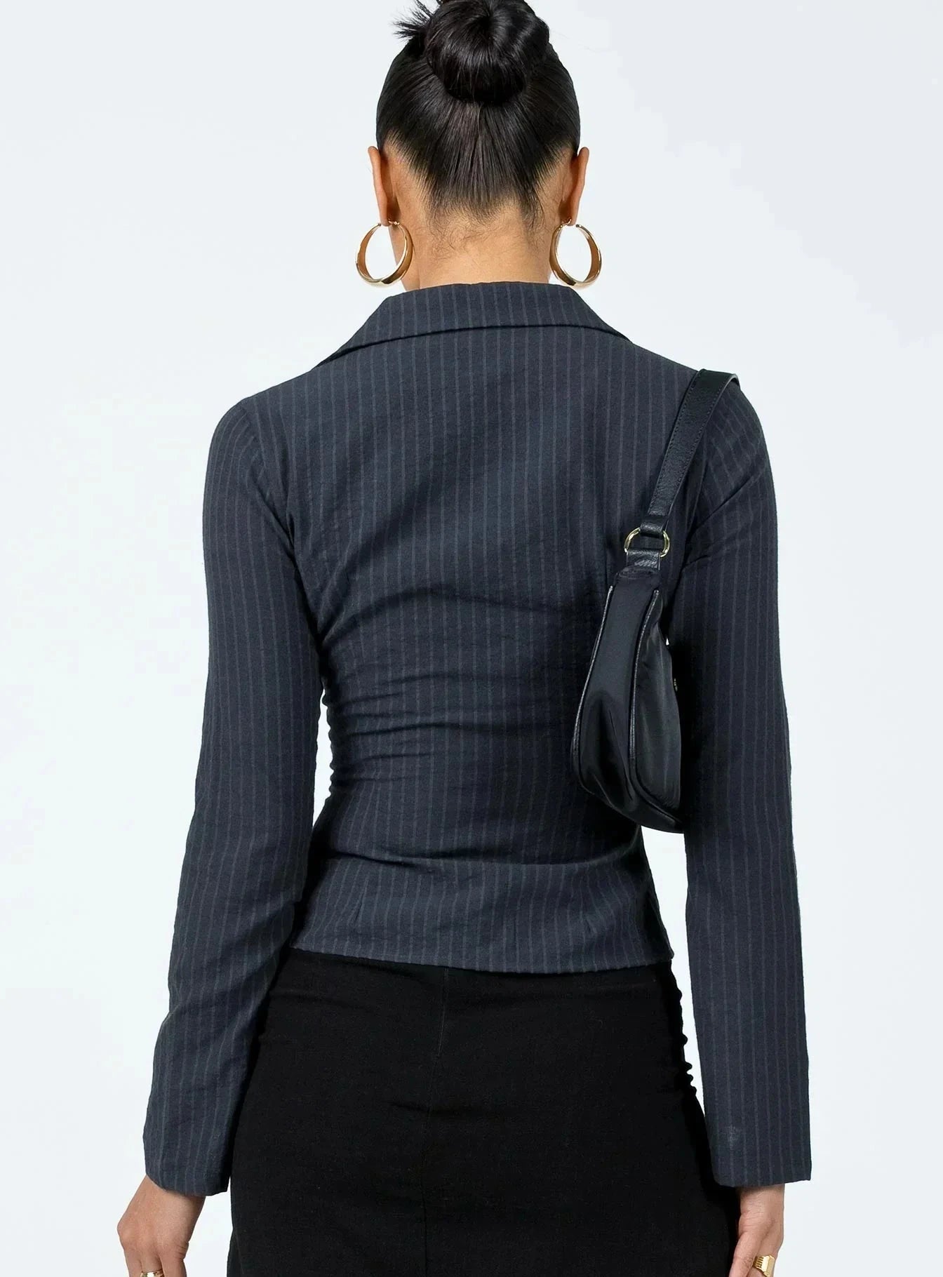 Lavinque Coats & Jackets Onyx / S Veste Cintrée Marron à Rayures | Manches Évasées | Élégance Rétro