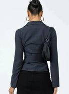 Lavinque Coats & Jackets Onyx / S Veste Cintrée Marron à Rayures | Manches Évasées | Élégance Rétro