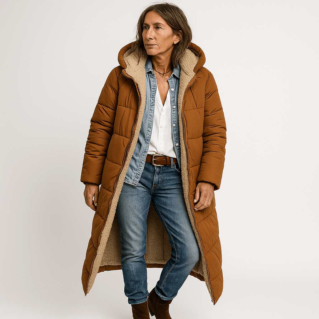 Lavinque Coats & Jackets Orange / S Manteau Long Matelassé Kaki | Doublure Chaude en Fausse Fourrure | Parfait pour l’Hiver