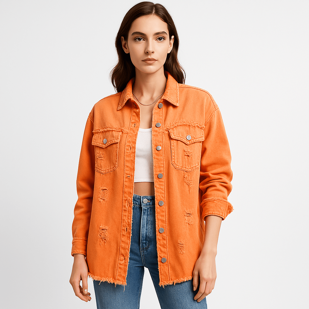 Lavinque Coats & Jackets Orange / S Veste en Jean Oversize | Effet Usé | Tendance et Décontractée
