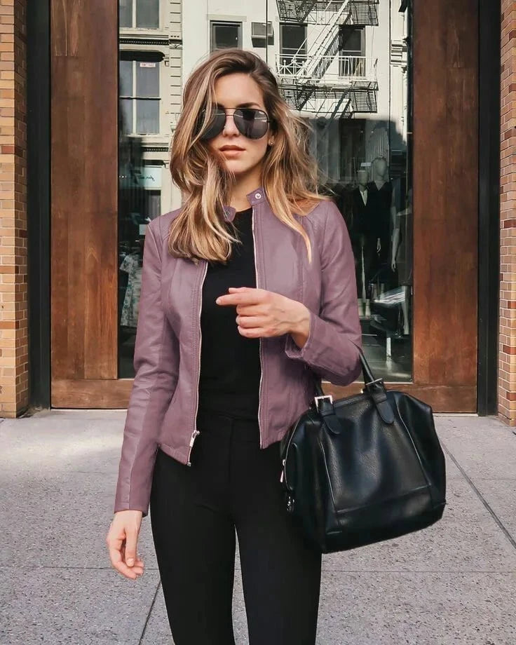 Lavinque Coats & Jackets Pourpre / S Blouson Cuir | Coupe Ajustée | Élégance et Caractère