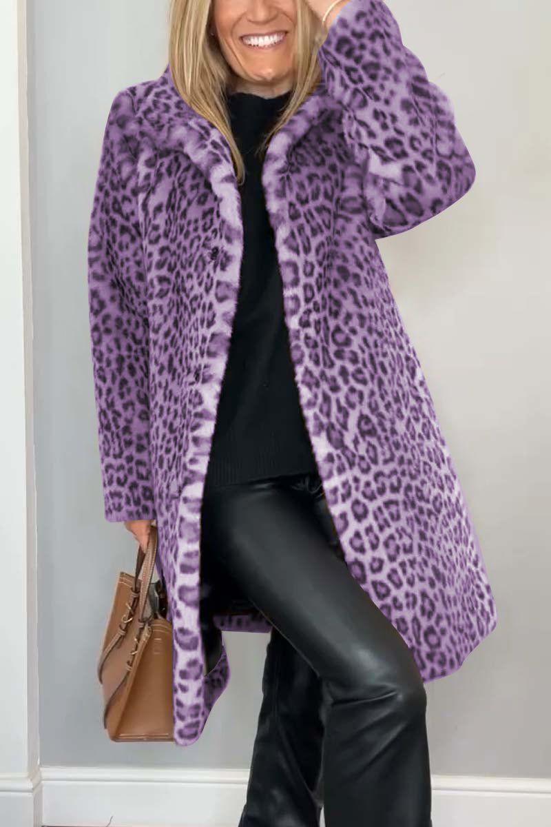 Lavinque Coats & Jackets Pourpre / S Manteau Léopard Femme | Fausse Fourrure | Audacieux et Chic