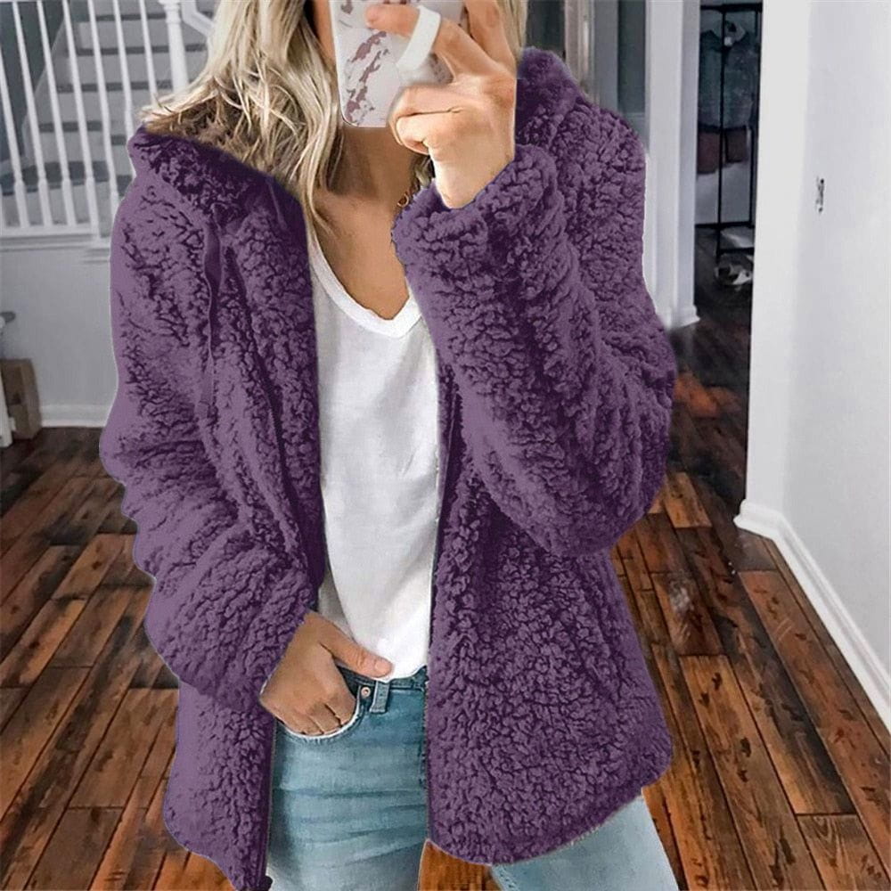 Lavinque Coats & Jackets Pourpre / S Veste Douillette en Fausse Fourrure | Cocooning | Chaude et Tendance