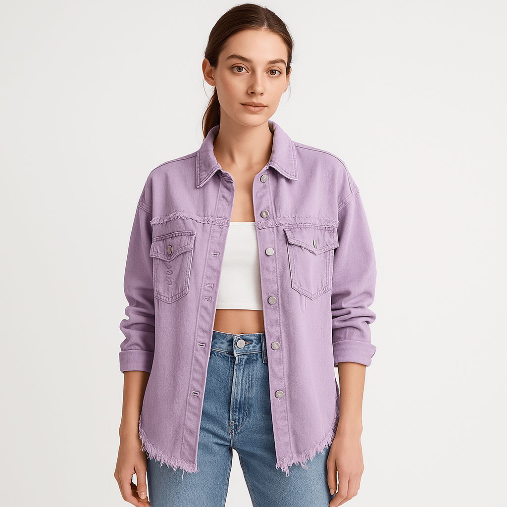 Lavinque Coats & Jackets Pourpre / S Veste en Jean Oversize | Effet Usé | Tendance et Décontractée