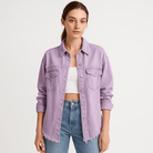 Lavinque Coats & Jackets Pourpre / S Veste en Jean Oversize | Effet Usé | Tendance et Décontractée
