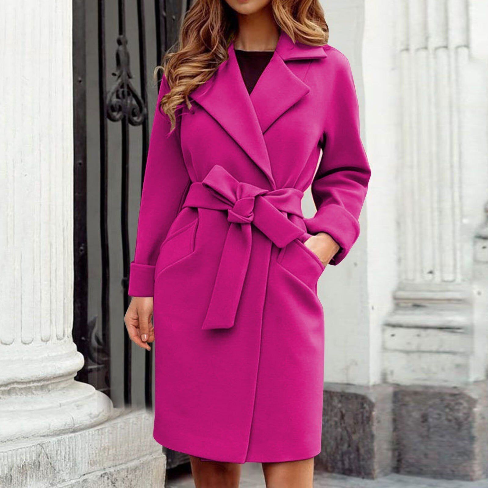Lavinque Coats & Jackets Rose Fuchsia / S Manteau Ceinturé Élégant | Bleu Marine | Classique et Féminin