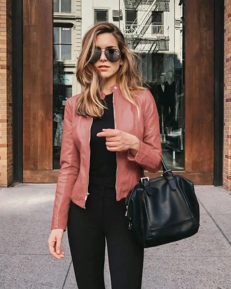 Lavinque Coats & Jackets Rose / S Blouson Cuir | Coupe Ajustée | Élégance et Caractère