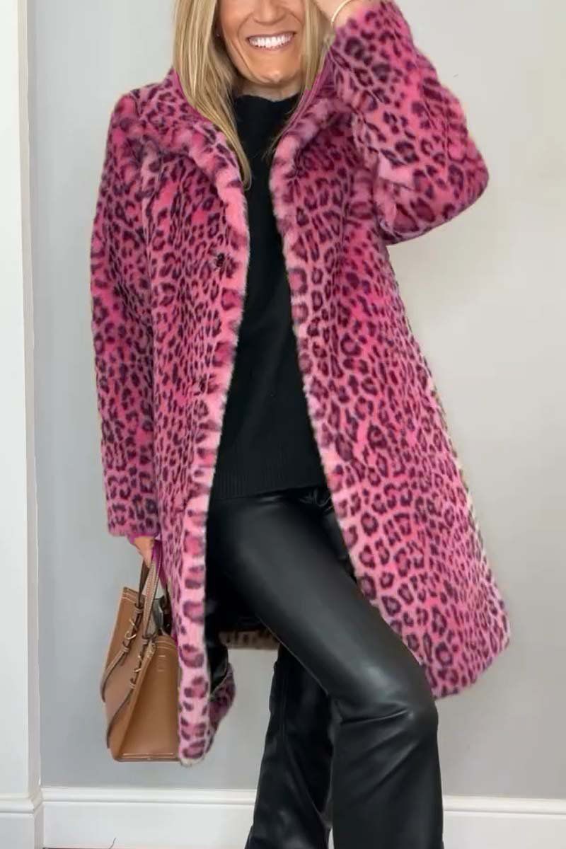 Lavinque Coats & Jackets Rose / S Manteau Léopard Femme | Fausse Fourrure | Audacieux et Chic