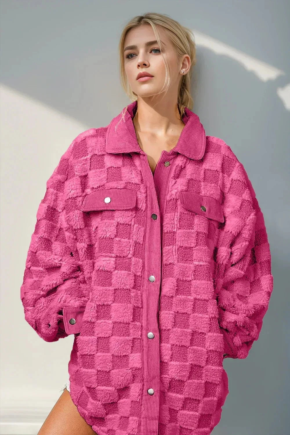 Lavinque Coats & Jackets Rose / S Surchemise Peluche | Écru à Carreaux | Oversize & Douillette