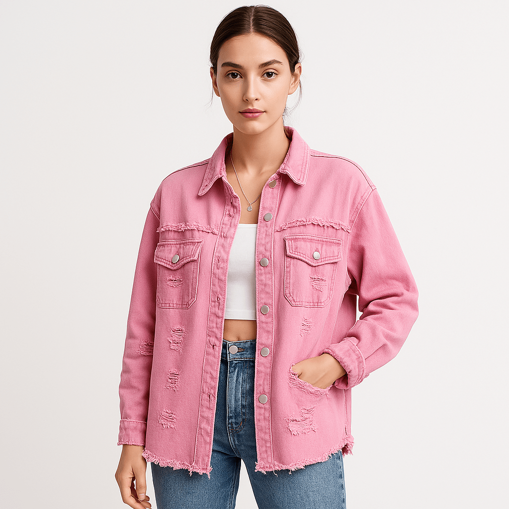 Lavinque Coats & Jackets Rose / S Veste en Jean Oversize | Effet Usé | Tendance et Décontractée