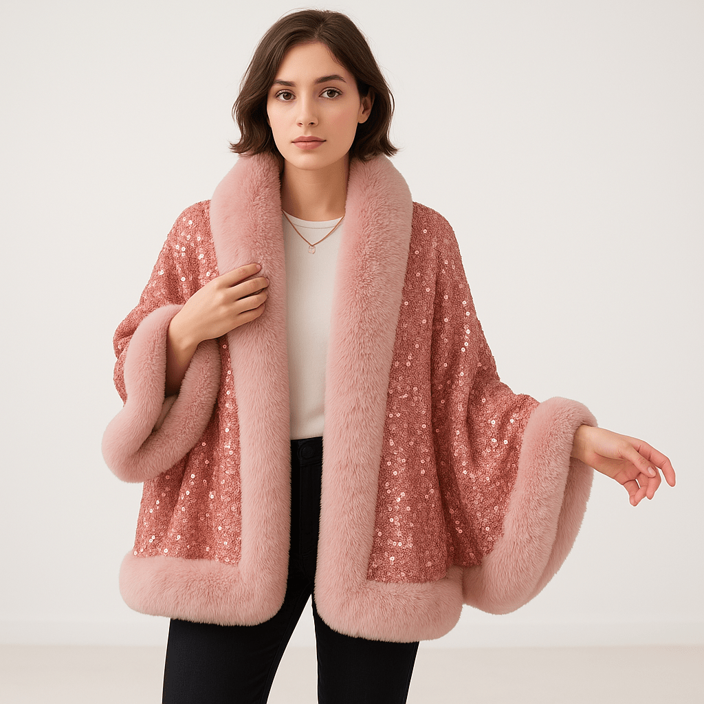 Lavinque Coats & Jackets Rose / S Veste Pailletée en Fausse Fourrure | Chaude et Élégante | Style Glamour Hiver