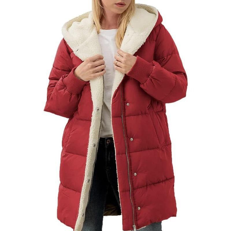 Lavinque Coats & Jackets Rouge / S Doudoune Longue Doublée Polaire | Capuche et Boutons Pression | Ultra-Chaleur et Confort