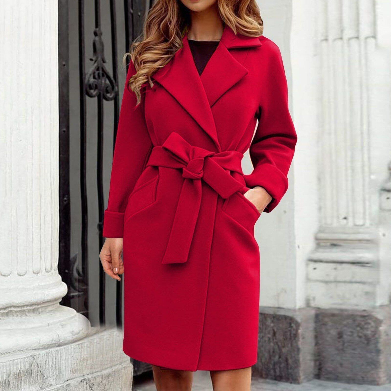 Lavinque Coats & Jackets Rouge / S Manteau Ceinturé Élégant | Bleu Marine | Classique et Féminin